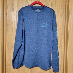 Vineyard Vines Men's Heathered Blue Long Sleeve Tee